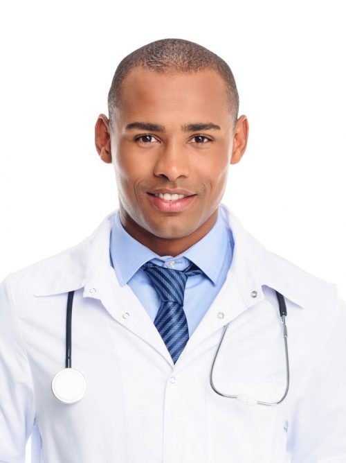 african-american-male-doctor-in-white-coat-with-stethoscope-isolated-on-white